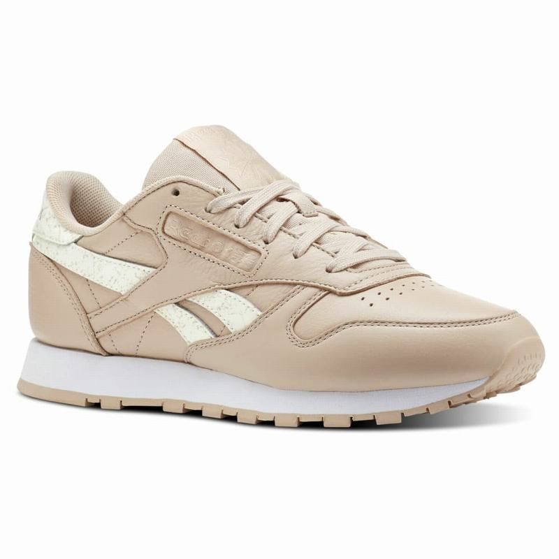 Reebok Classic Leather Tenisky Damske - Pruhované Béžové/Biele TU7516AE